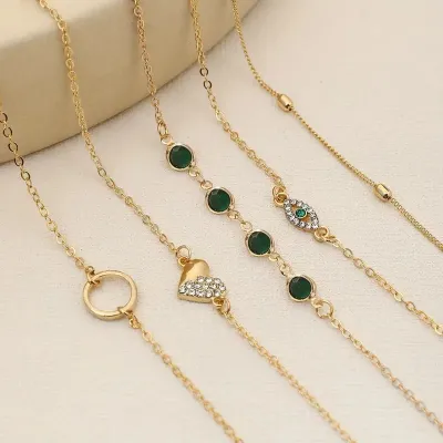 Elegant Green Crystal Eye Bracelet Set (5 Pcs)